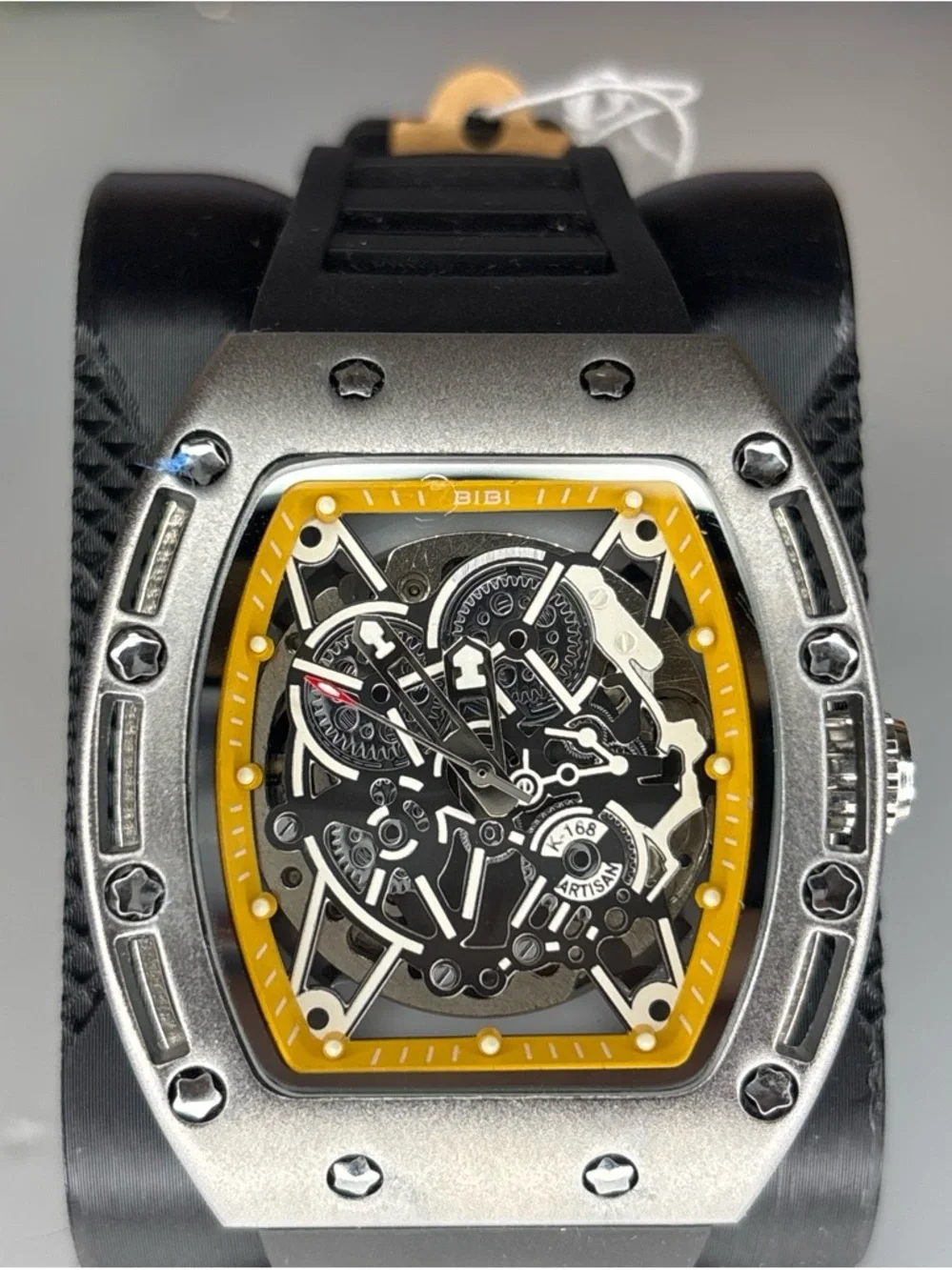 BiBi Automatic Men's Black and Yellow Skeleton Dial Sport Watch